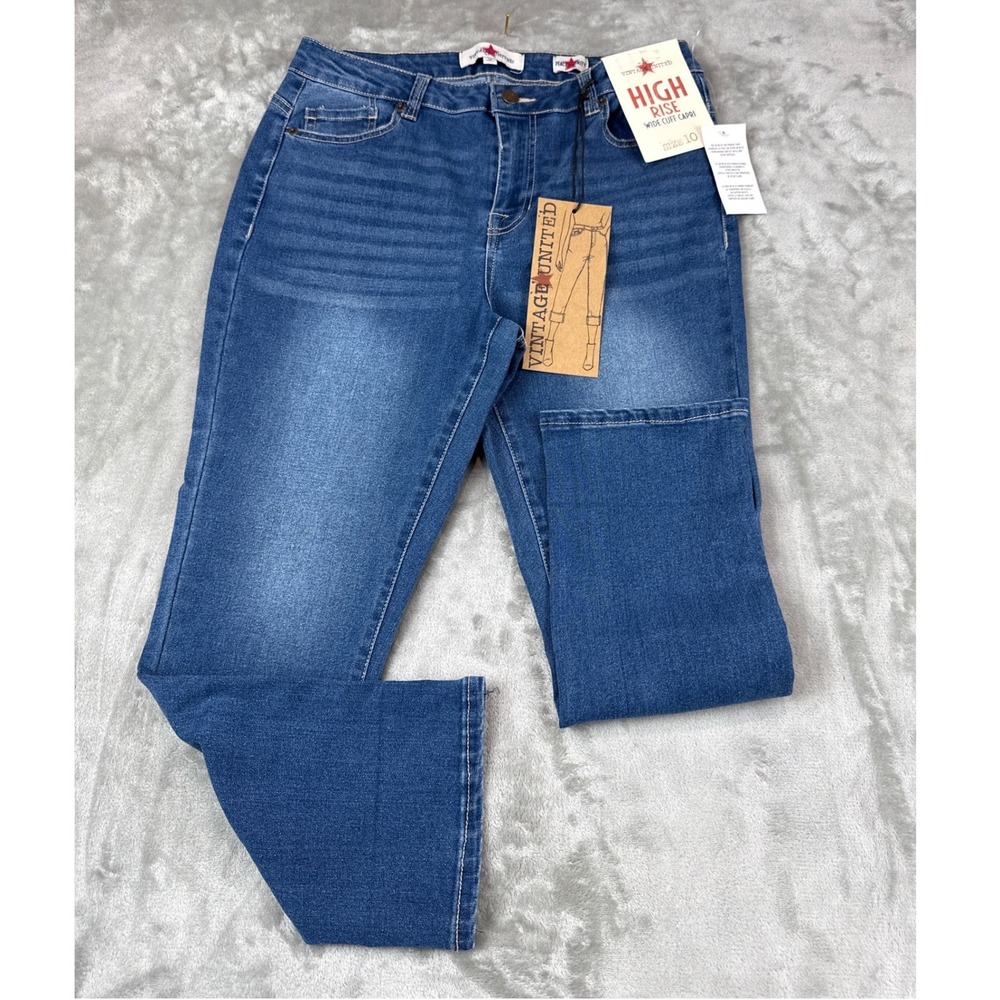 Vintage United High Rise Wide Cuff Capri Jeans Medium Wash Blue Size 10 NWT